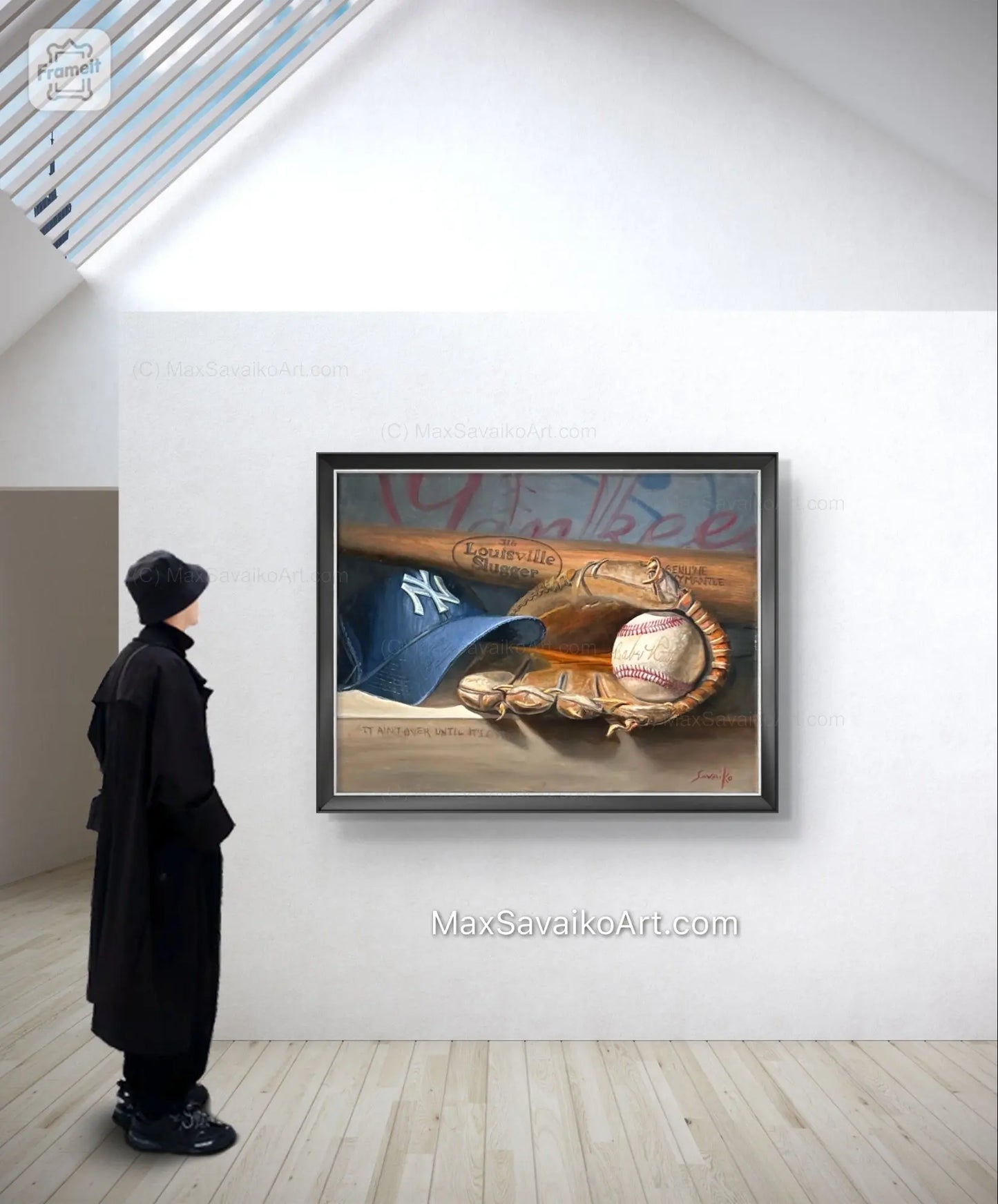 Baseball Art A Great Catch NY Yankees Hat Max Savaiko Art