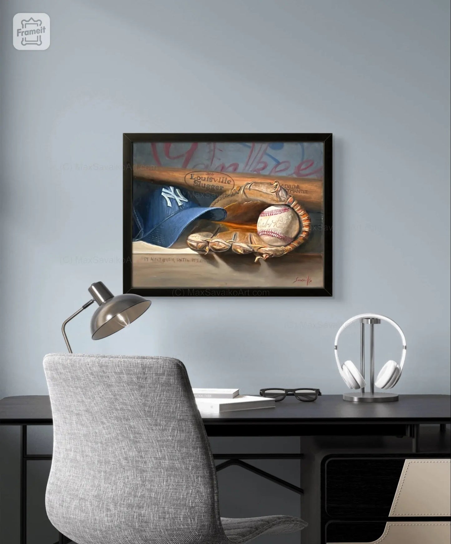 Baseball Art A Great Catch NY Yankees Hat Max Savaiko Art