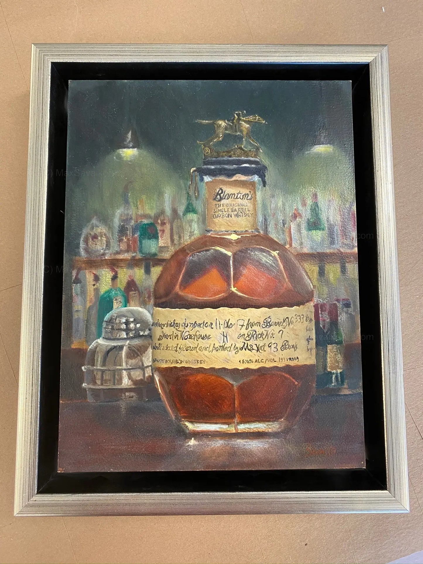 Bourbon Art Oil Painting Blanton's Bourbon At the Bar Max Savaiko Art
