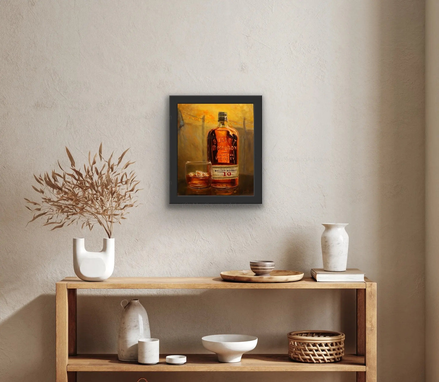 Bourbon Painting Bulleit Bourbon bar art On the Rocks Max Savaiko Art
