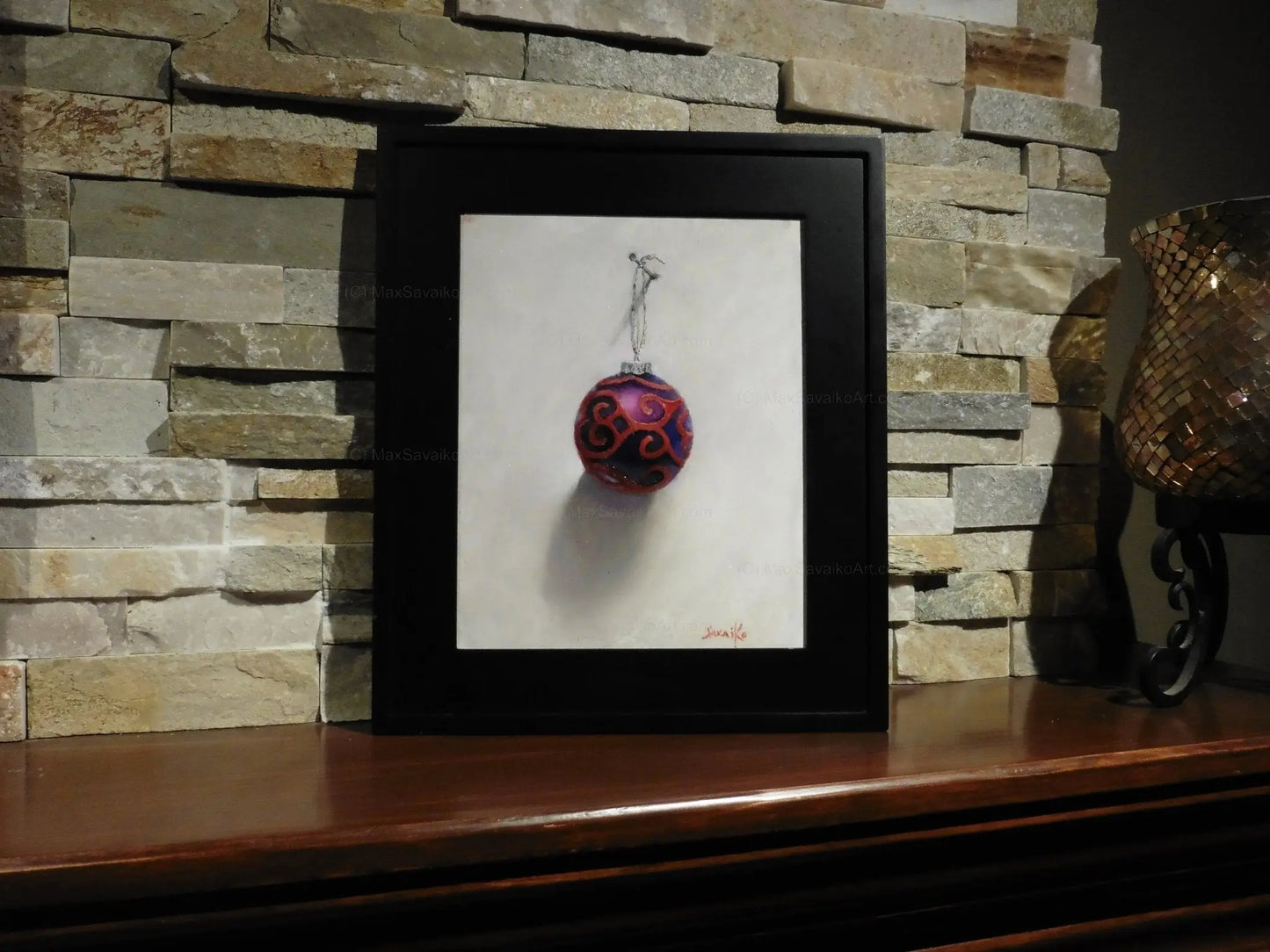 Christmas Ball Art - First Christmas ornament #1 Original Oil Painting MaxSavaikoArt.com