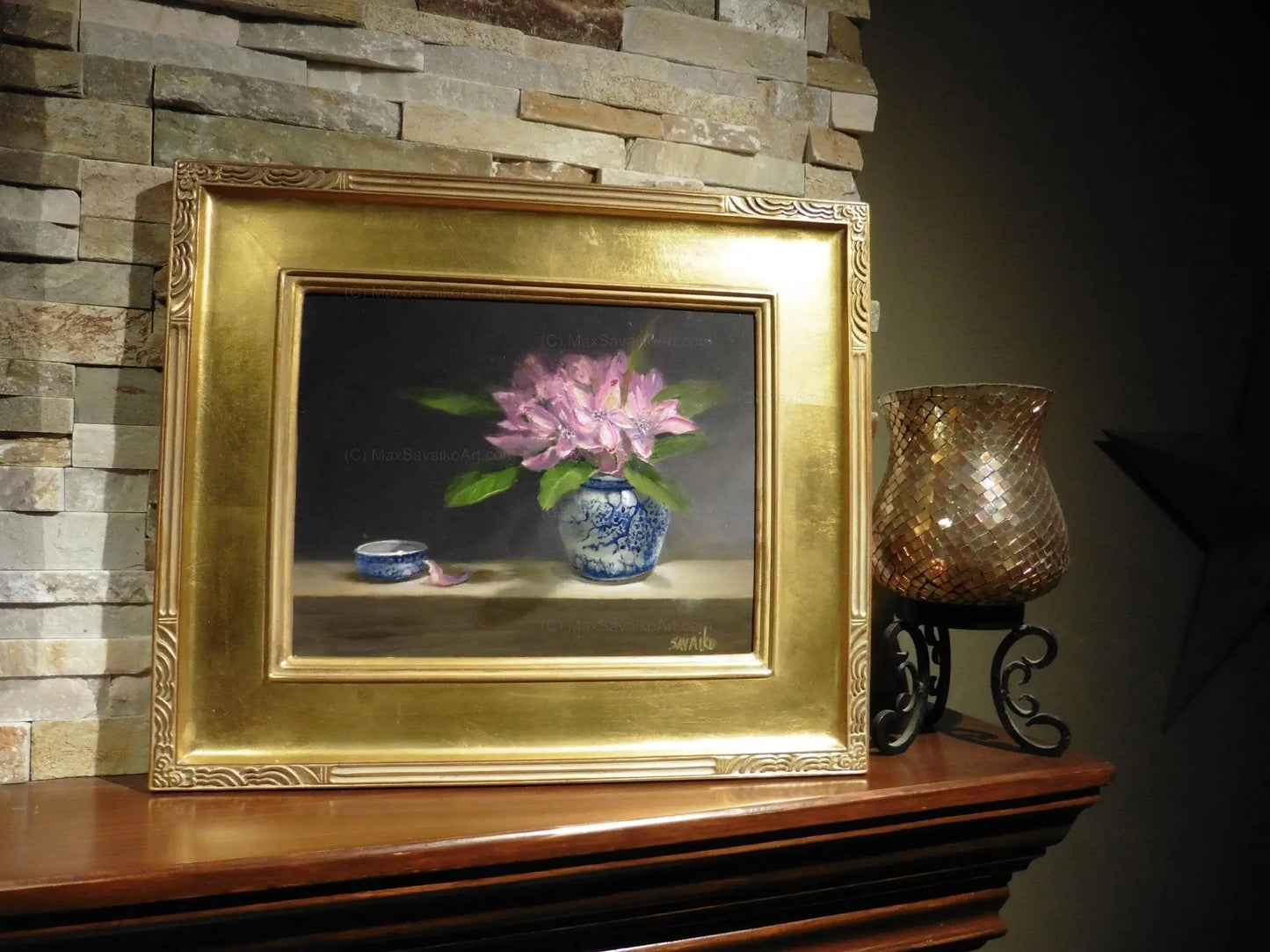 Floral Art in Bloom Ginger Jar with Pacific Rhododendron Painting Max Savaiko Art
