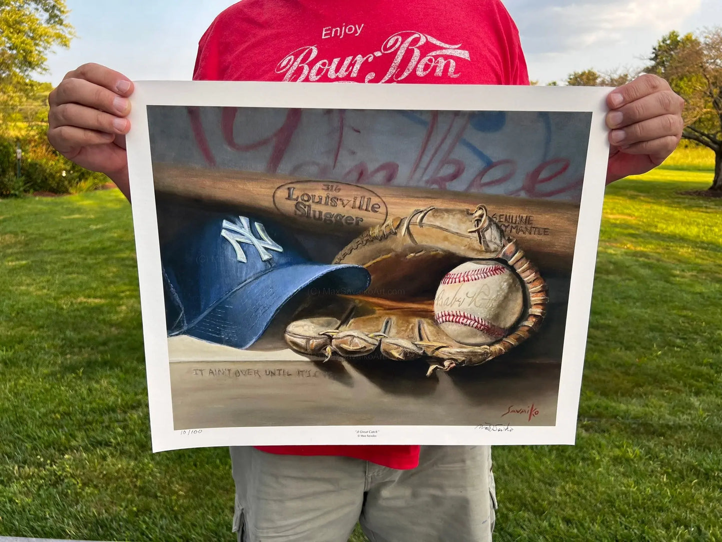 Limited Edition Yankees Hat Art A Great Catch Max Savaiko Art Gallery