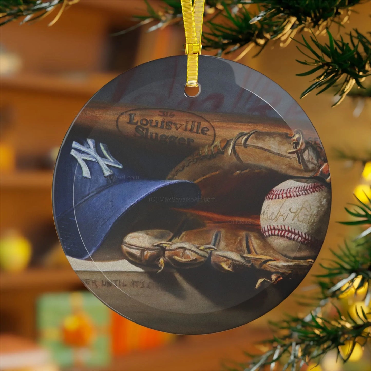 NY Yankees Glass Ornament Printify