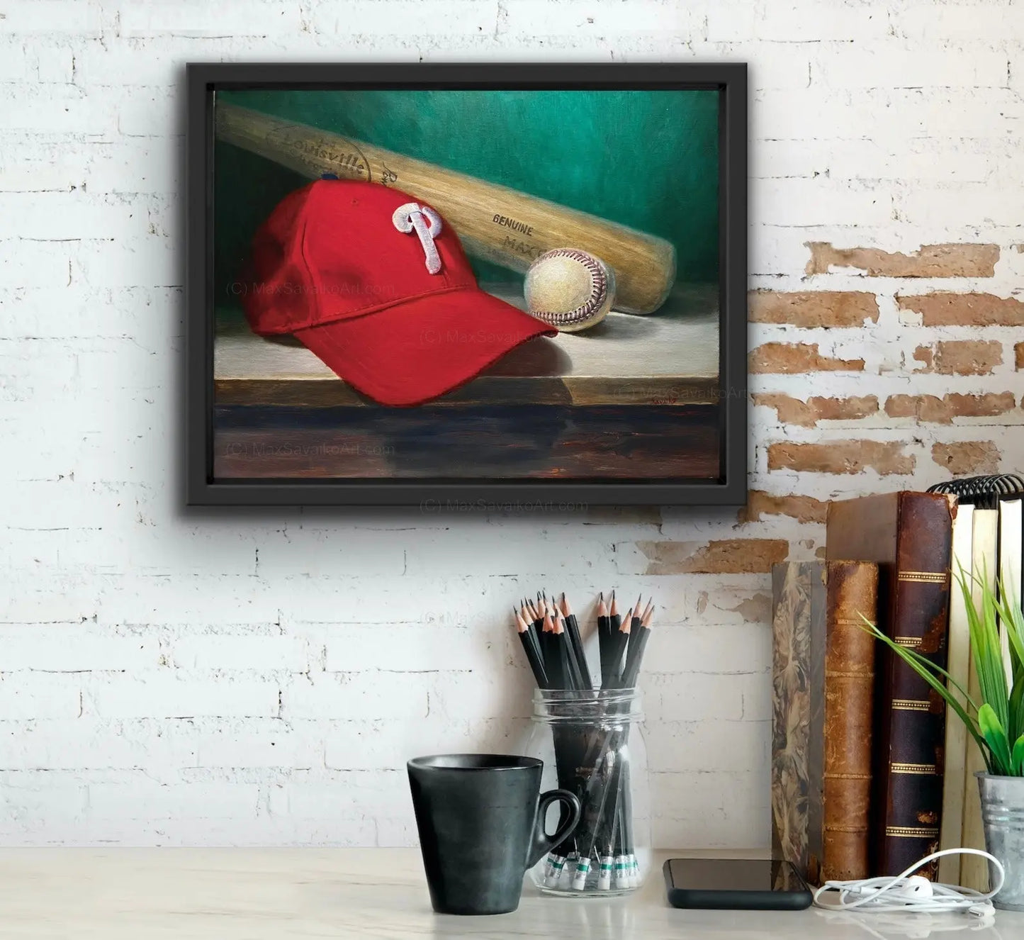 Original Baseball Painting Phillies Baseball Art Play Ball Max Savaiko Art