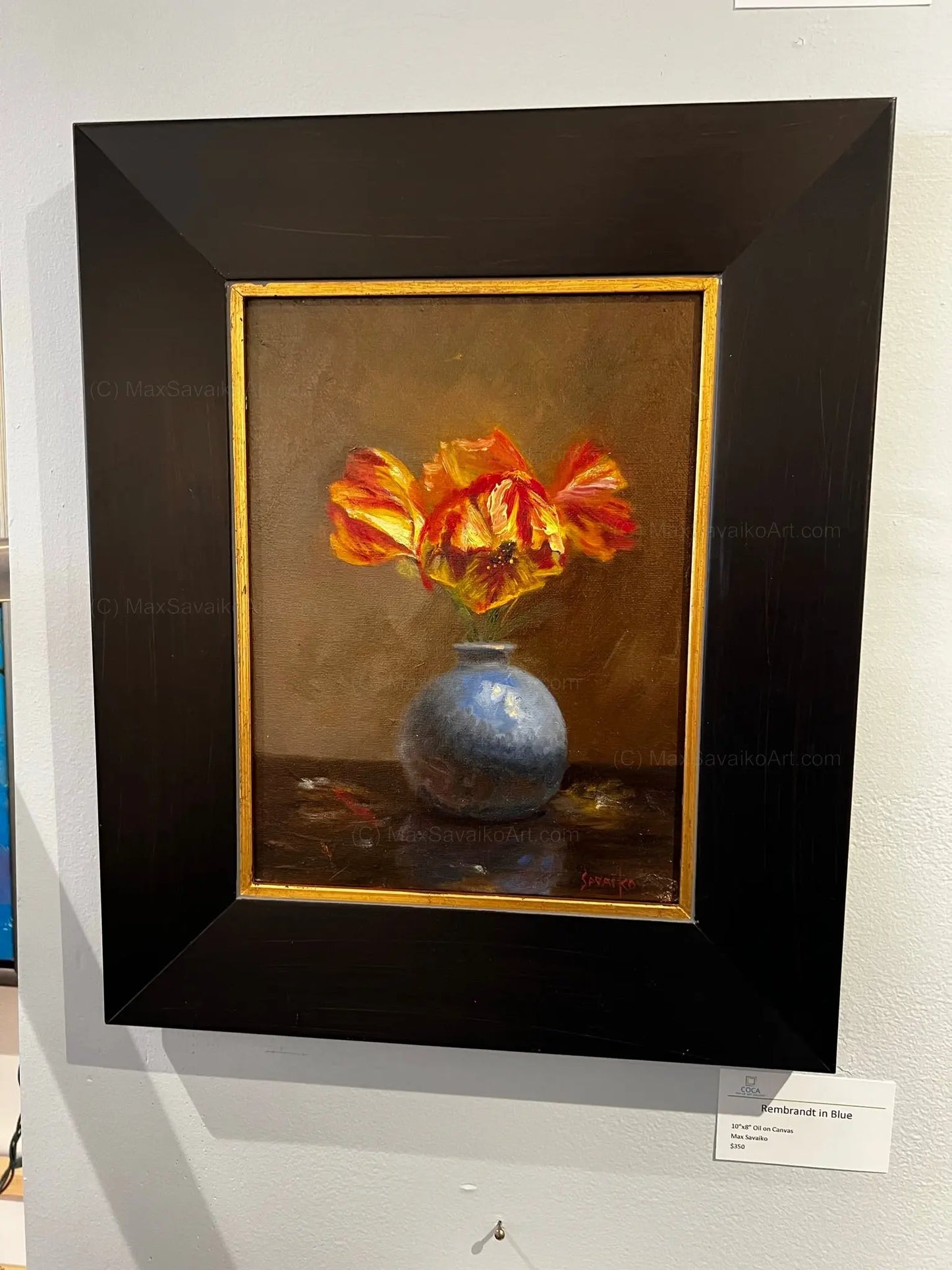 Original Floral Art Painting - Rembrandts in Blue Vase Max Savaiko Art