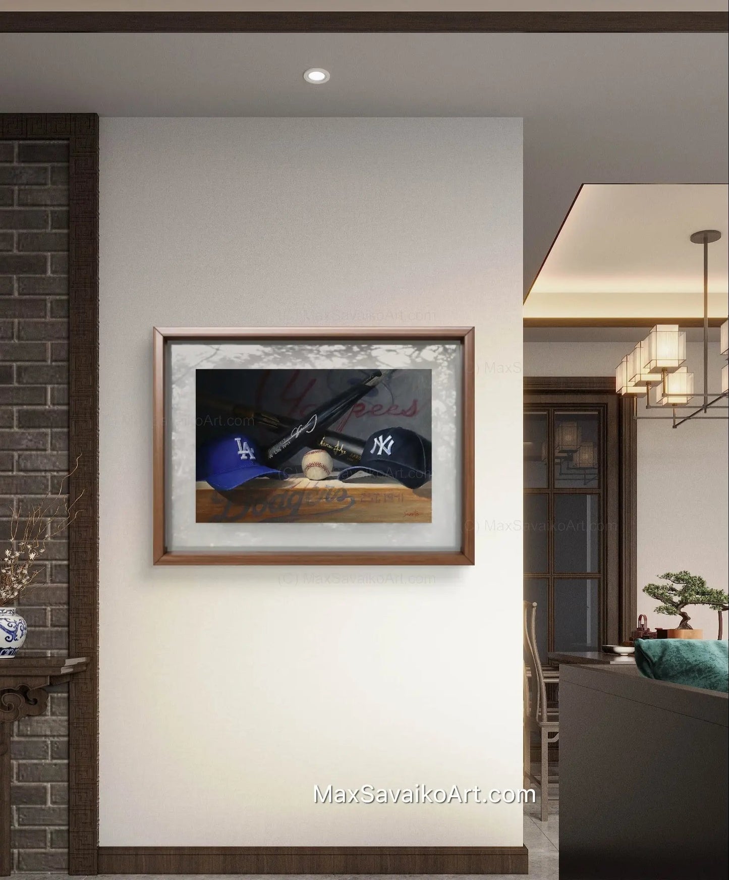 Rivalry Series Baseball Art LA Dodgers vs NY Yankees MaxSavaikoArt.com