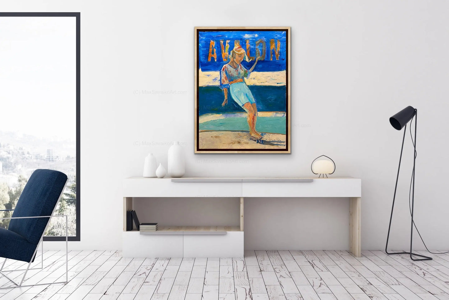 Street Skating Beach Girl Painting - Sidewalk Sail Max Savaiko Art