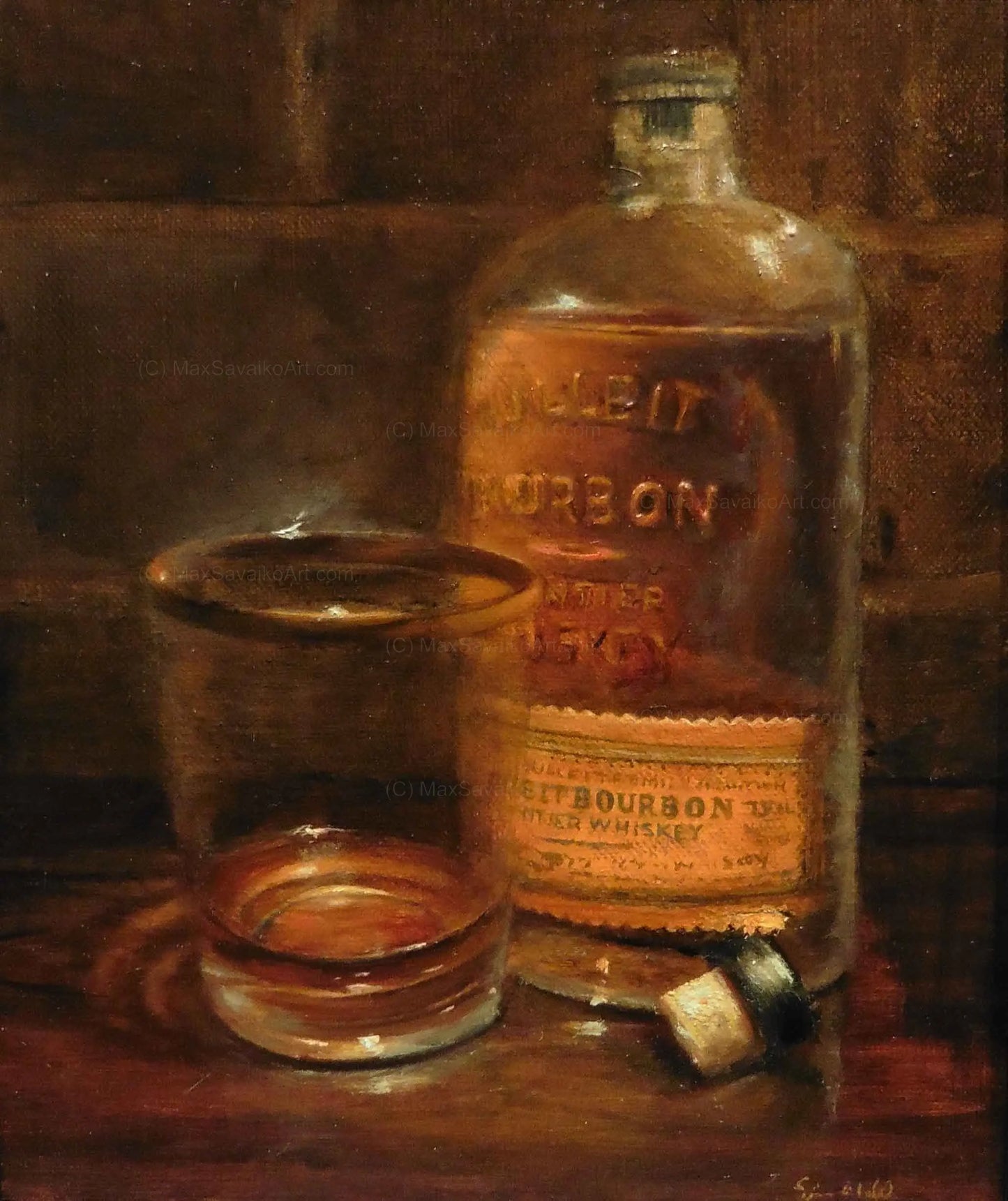 Whiskey Art Bulleit Bourbon Custom Label Boubon Neat MaxSavaikoArt.com