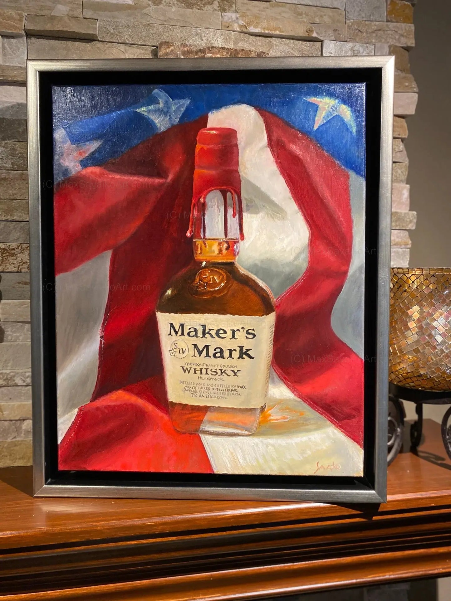Whiskey Art Makers Mark Painting Red White and Bourbon Max Savaiko Art