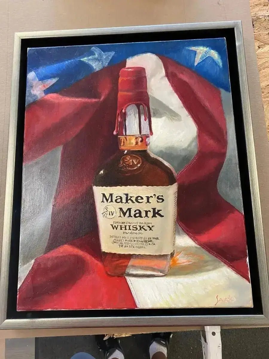 Original Bourbon Painting - Red, White and Bourbon Whiskey Art - Max Savaiko Art Gallery