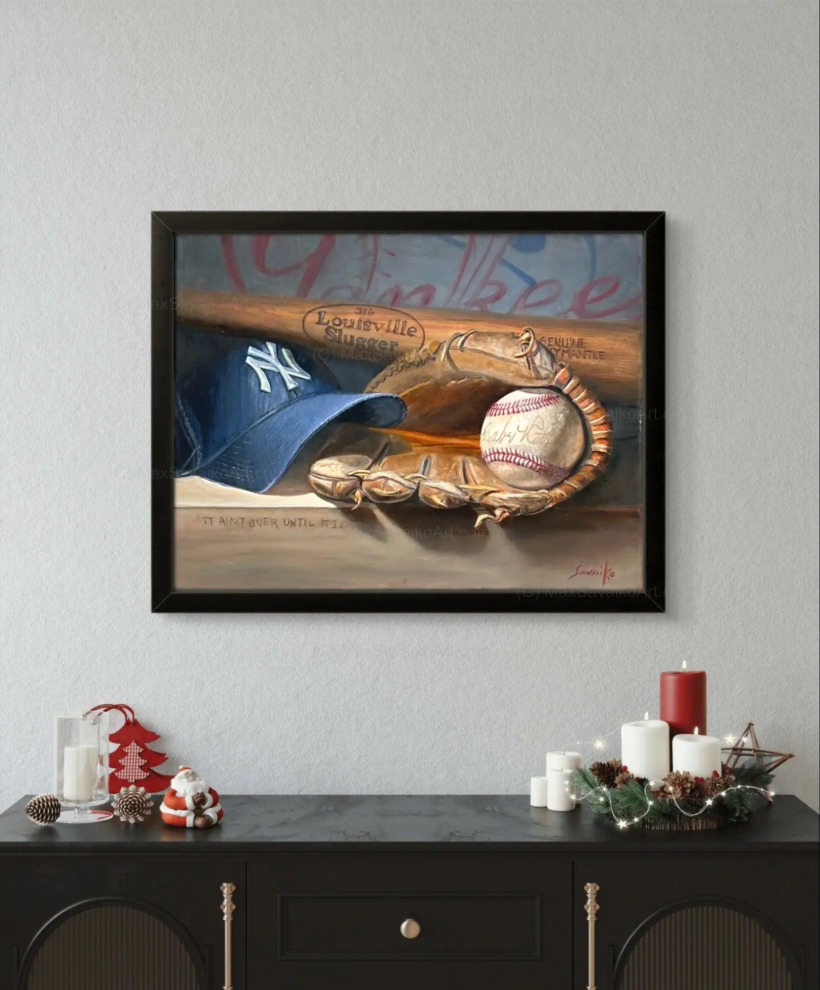 Baseball Art A Great Catch NY Yankees Hat     Max Savaiko Art