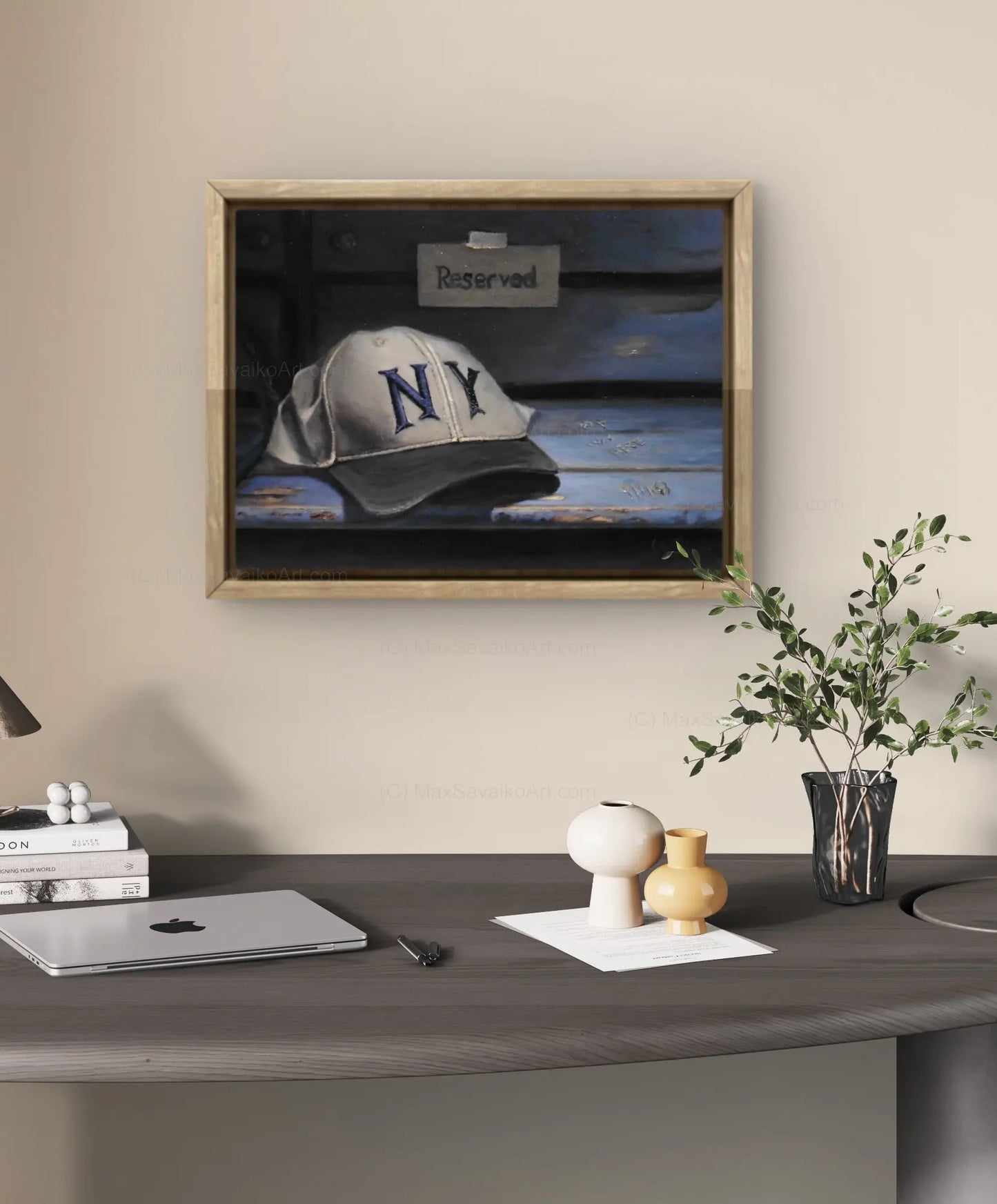 Baseball Painting Vintage New York Yankees Hat     Max Savaiko Art