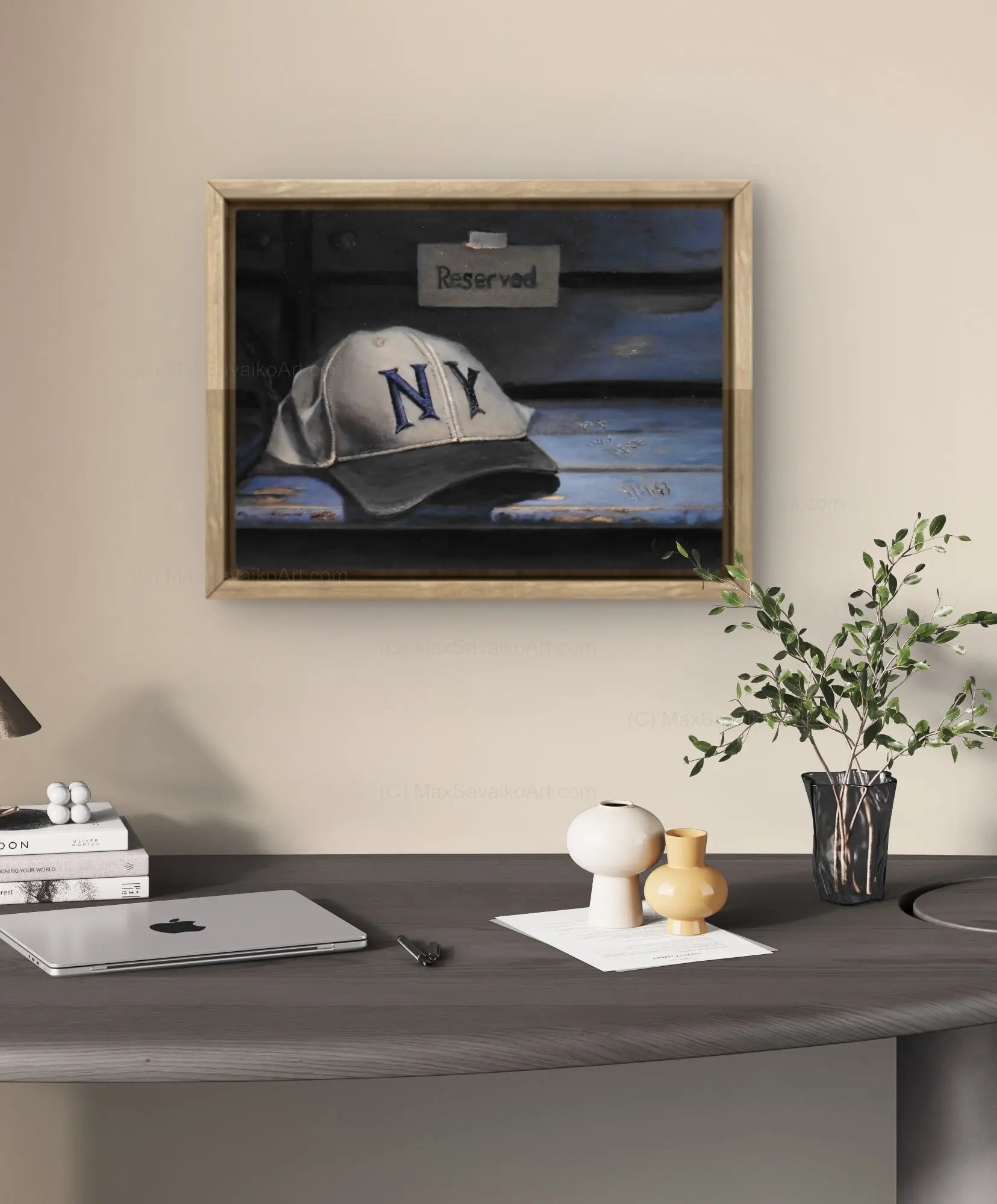 Baseball Painting Vintage New York Yankees Hat     Max Savaiko Art