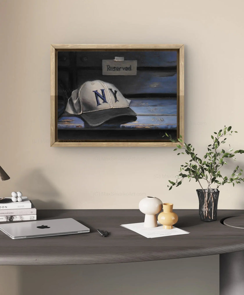 Baseball Painting Vintage New York Yankees Hat     Max Savaiko Art