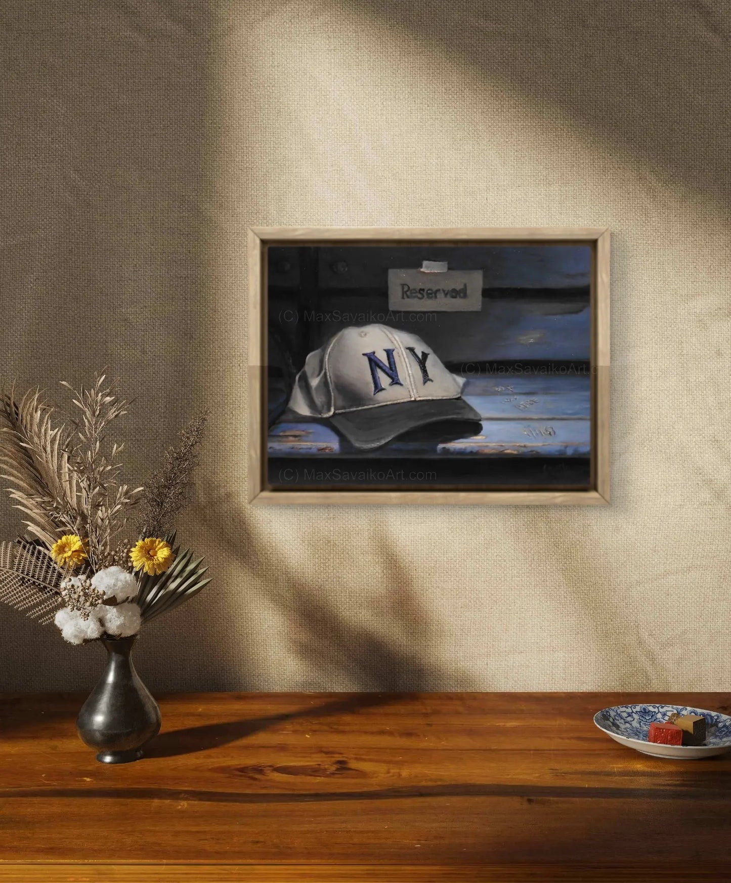 Baseball Painting Vintage New York Yankees Hat     Max Savaiko Art