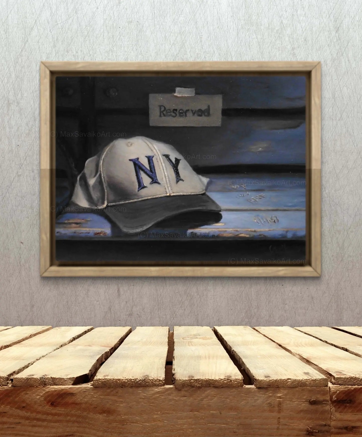 Baseball Painting Vintage New York Yankees Hat     Max Savaiko Art
