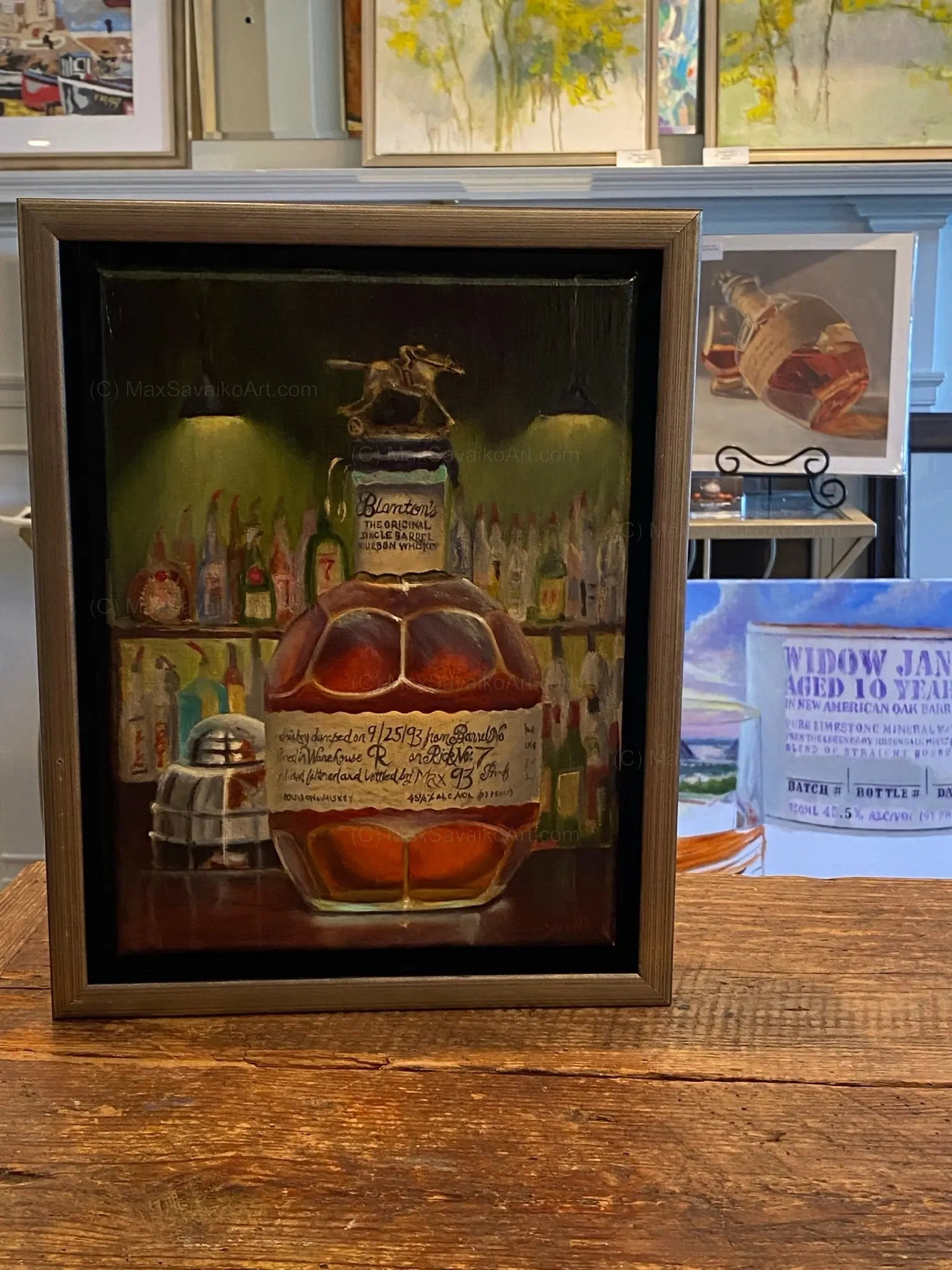 Bourbon Art Oil Painting Blanton's Bourbon At the Bar     Max Savaiko Art