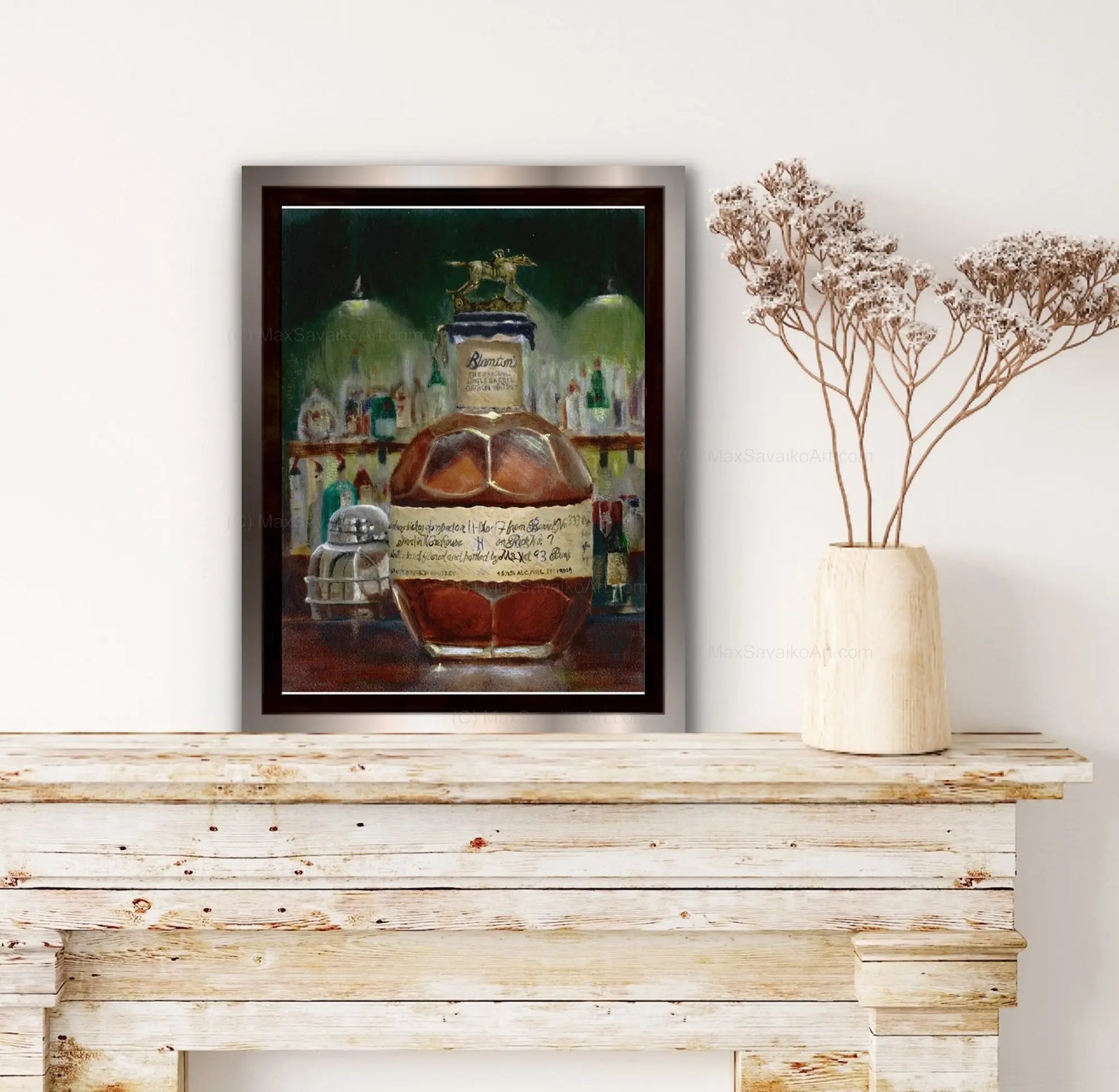 Bourbon Art Oil Painting Blanton's Bourbon At the Bar     Max Savaiko Art