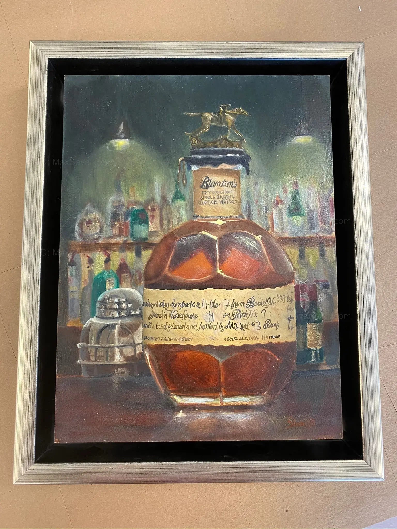 Bourbon Art Oil Painting Blanton's Bourbon At the Bar     Max Savaiko Art