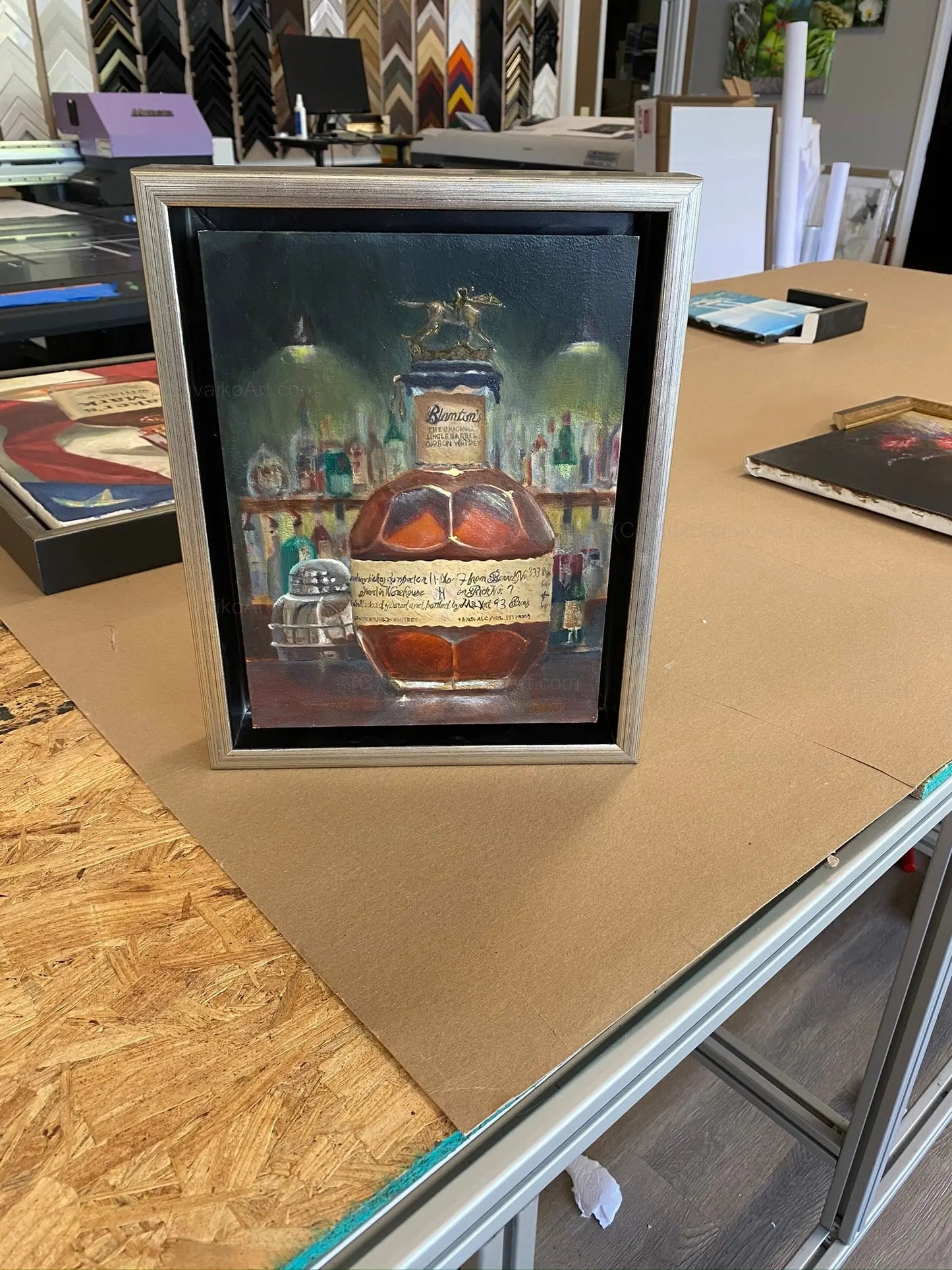 Bourbon Art Oil Painting Blanton's Bourbon At the Bar     Max Savaiko Art