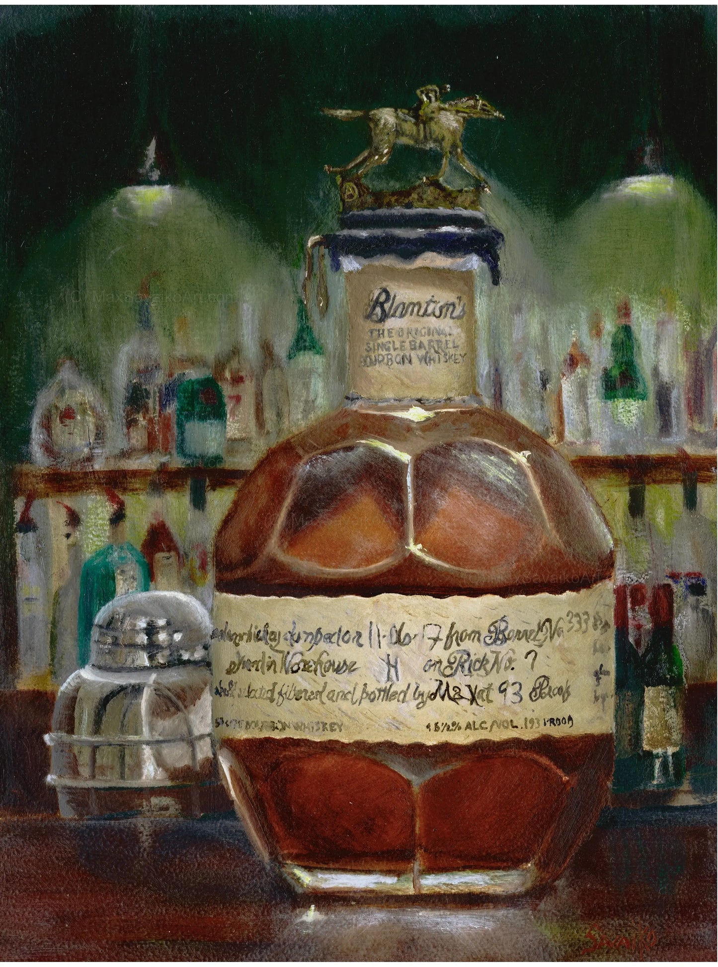 Bourbon Art Oil Painting Blanton's Bourbon At the Bar     MaxSavaikoArt.com