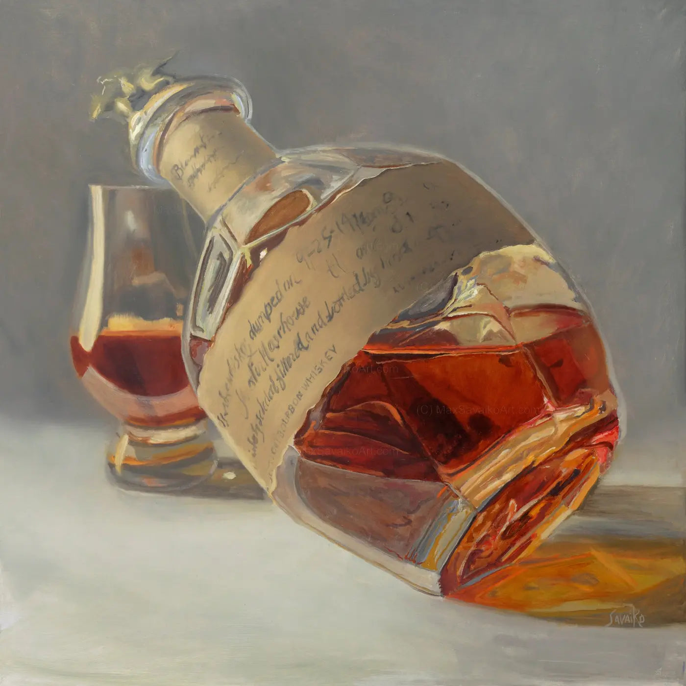 Bourbon Art Paintng Blantons Single Barrel Bourbon Bottoms Up     MaxSavaikoArt.com