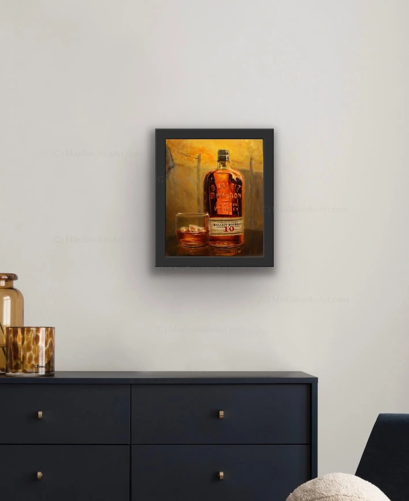 Bourbon Painting Bulleit Bourbon bar art On the Rocks     Max Savaiko Art