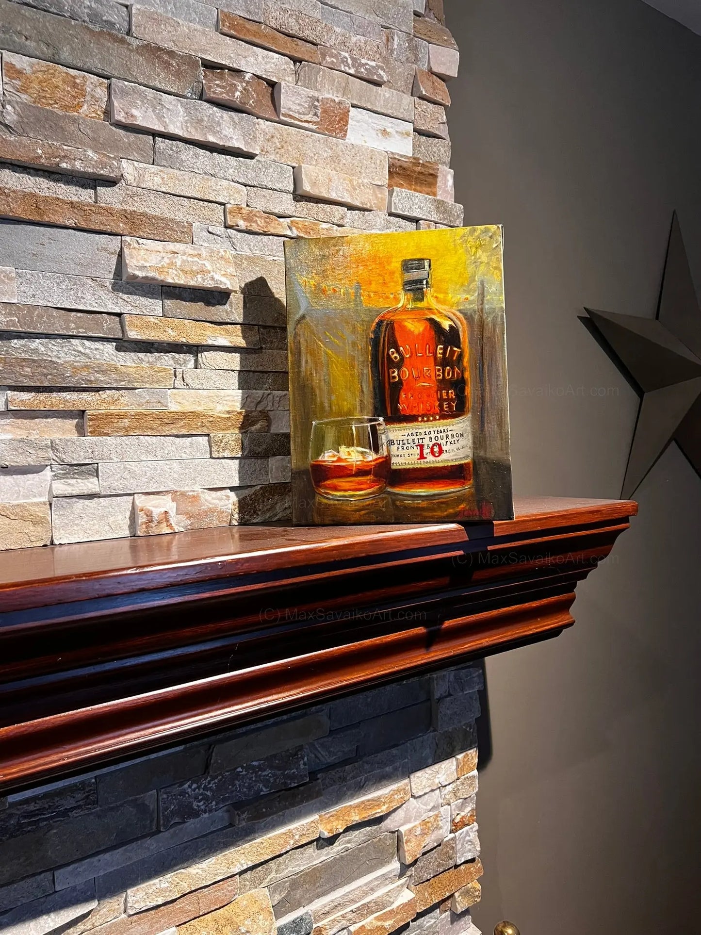 Bourbon Painting Bulleit Bourbon bar art On the Rocks     Max Savaiko Art