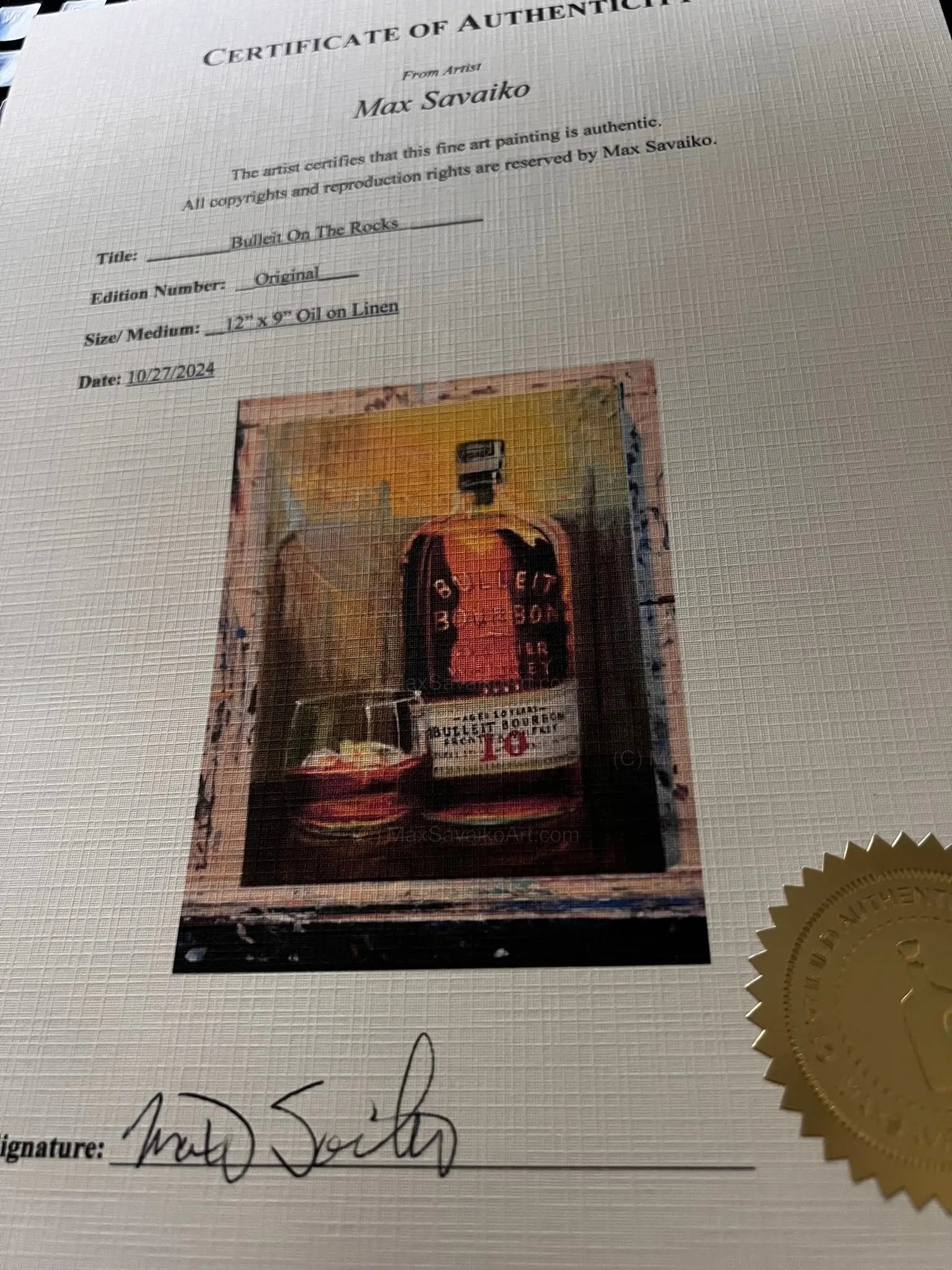 Bourbon Painting Bulleit Bourbon bar art On the Rocks     Max Savaiko Art