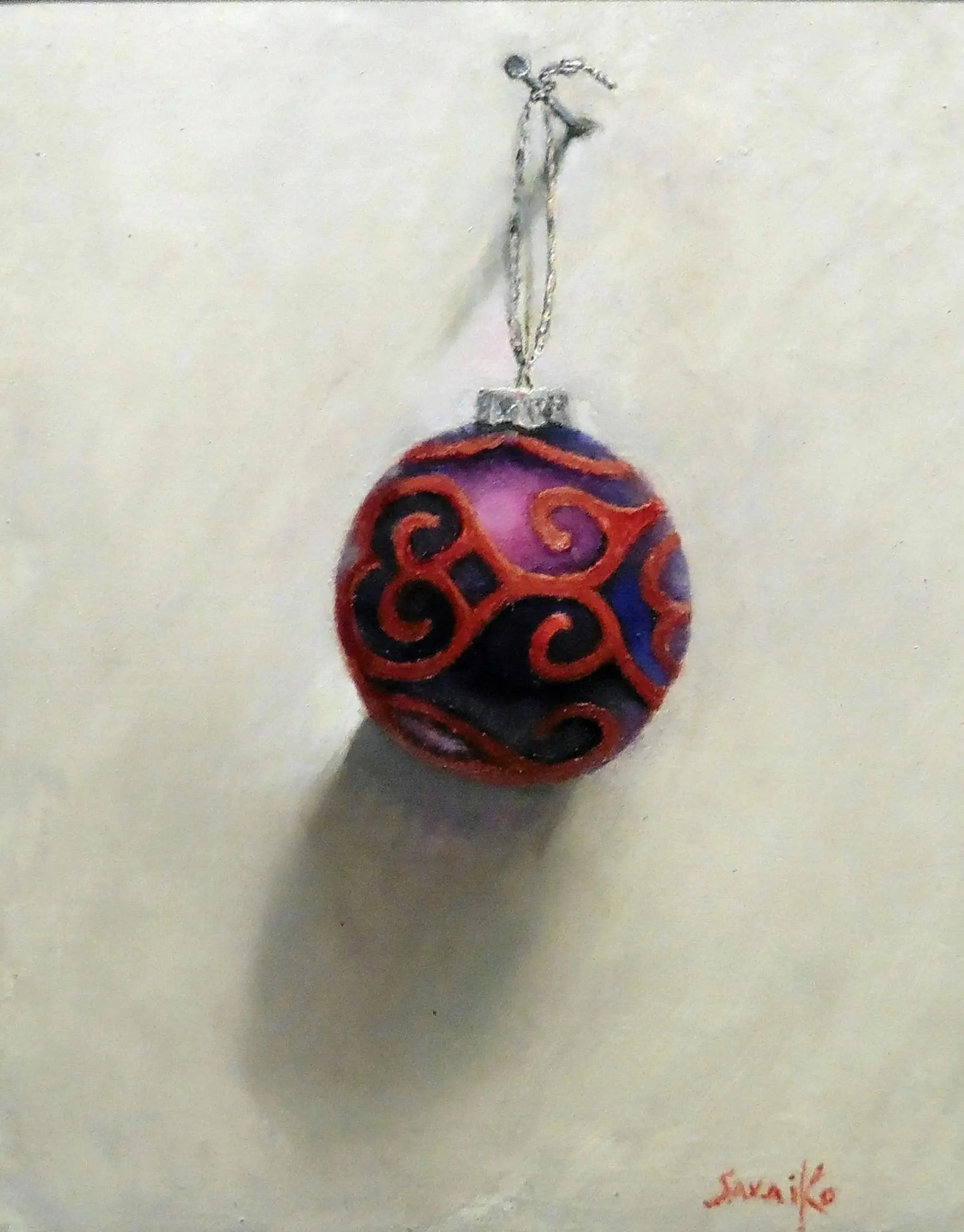 Christmas Ball Art - First Christmas ornament #1 Original Oil Painting