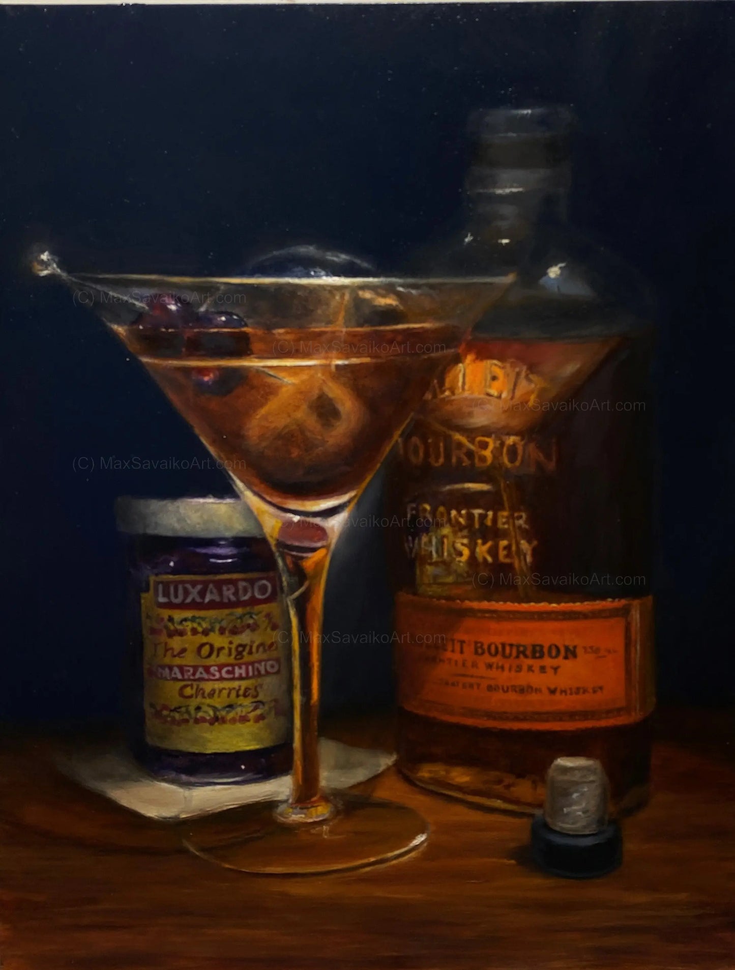 Cocktail Art Oil Painting The Perfect Manhattan     Max Savaiko Art