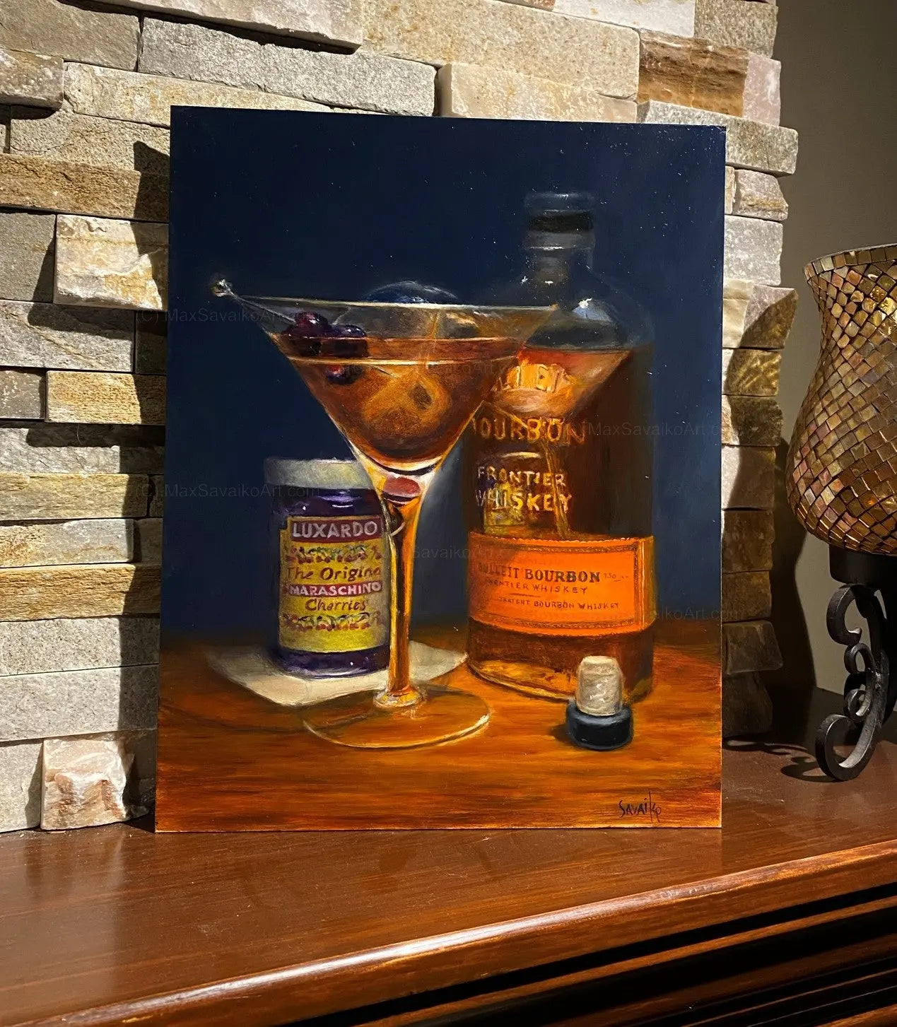 Cocktail Art Oil Painting The Perfect Manhattan     Max Savaiko Art