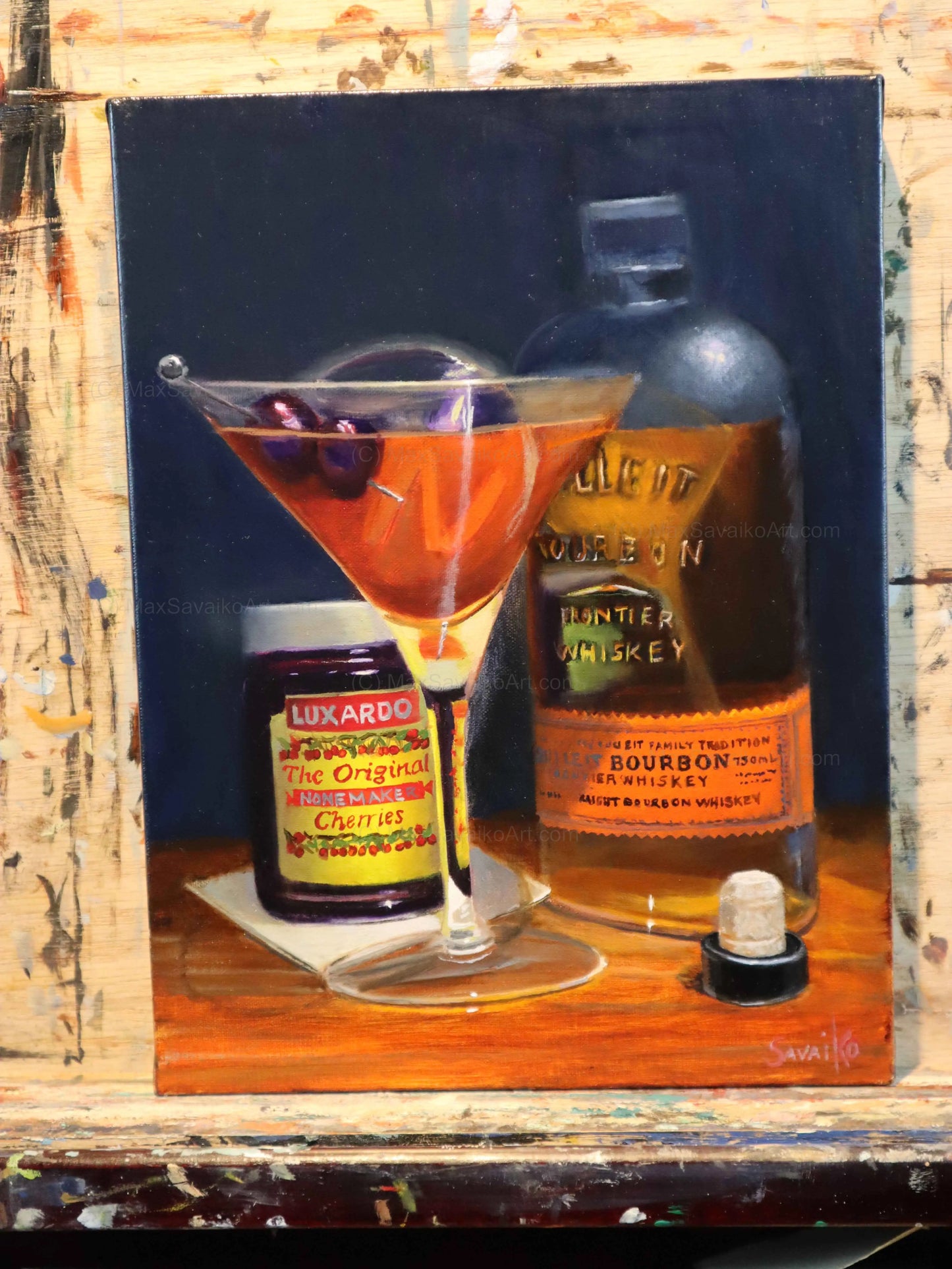 Cocktail Art Oil Painting The Perfect Manhattan     Max Savaiko Art