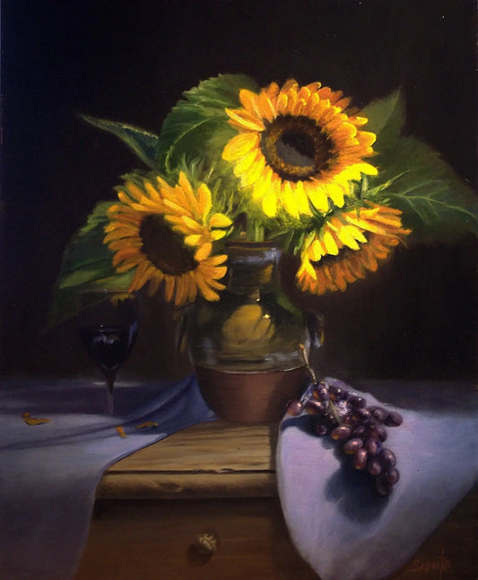 Floral Art - Half Full Sunflowers - Original Oil Painting - Max Savaiko Art Gallery