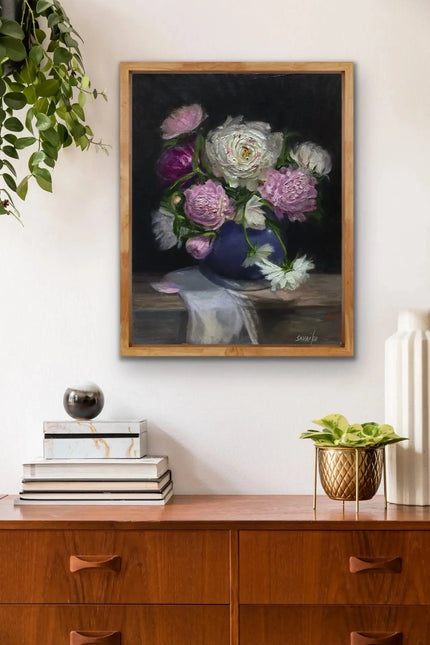 Floral Art Painting - Mixed Peonies in Blue vase - Max Savaiko Art Gallery