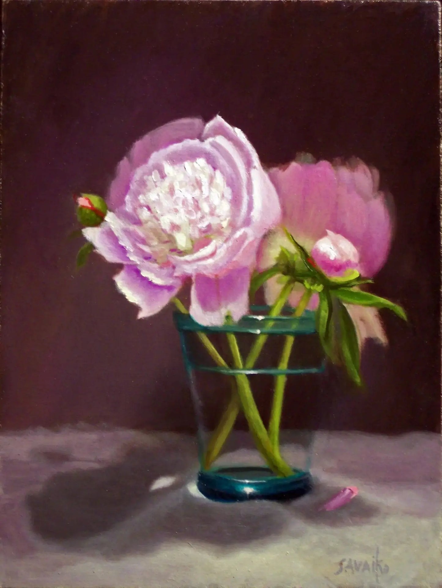 Floral Art - Peonies in Green Glass Original Oil Painting - Max Savaiko Art Gallery