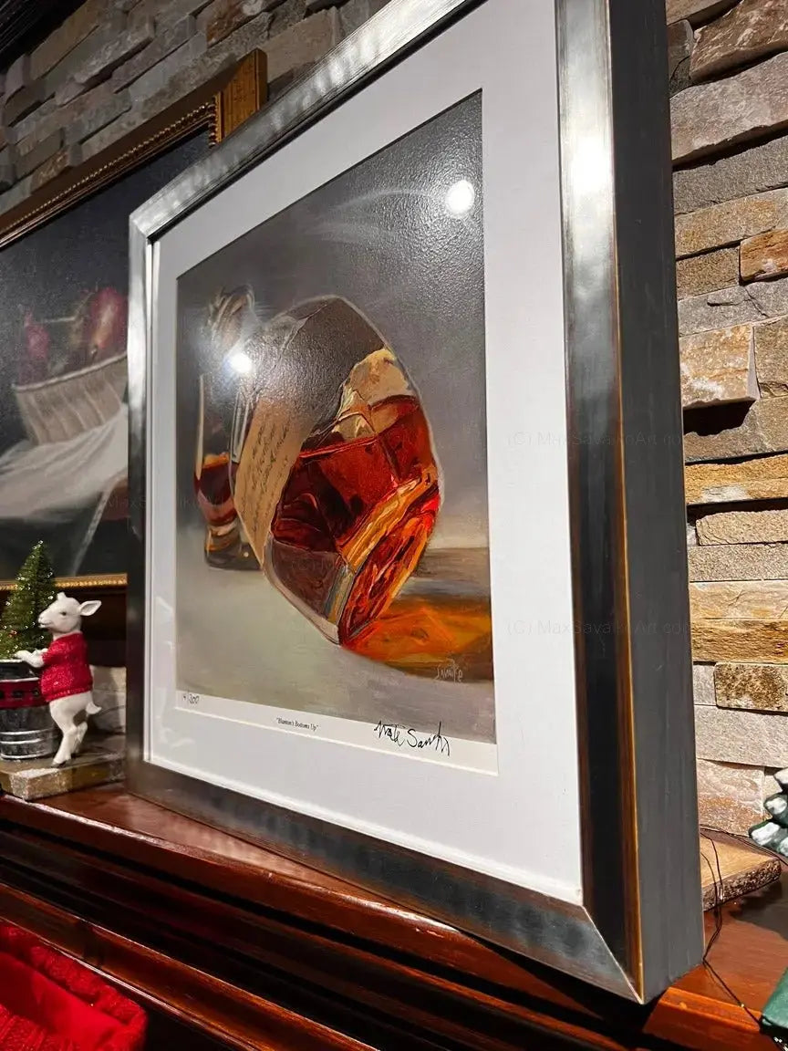 Framed Limited Edition Art - Blanton's Bottoms Up Whiskey Art Max Savaiko Art