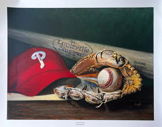 image of philadelphia phillies baseball hat, glove and bat