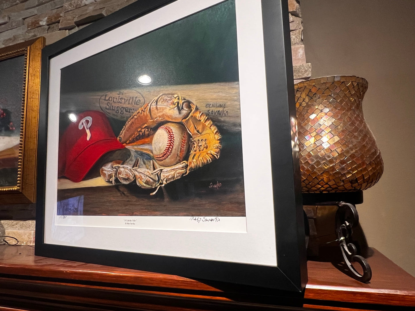 Baseball Art - Framed Signed Limited Edition Print - Phillies Hat - Max Savaiko Art