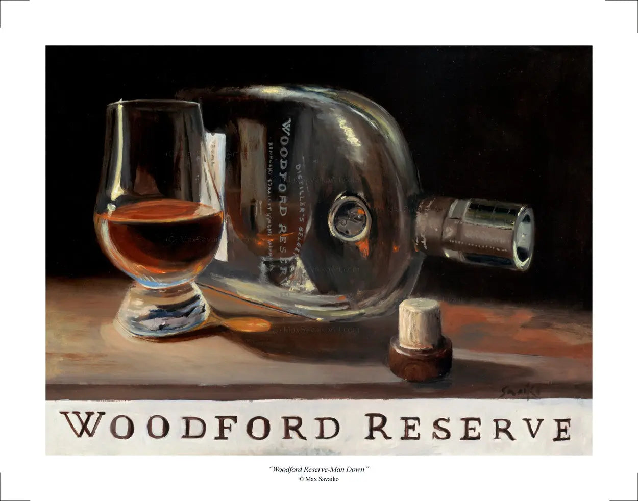 Limited Edition Art Woodford Reserve Bourbon Whiskey Man Down     Max Savaiko Art