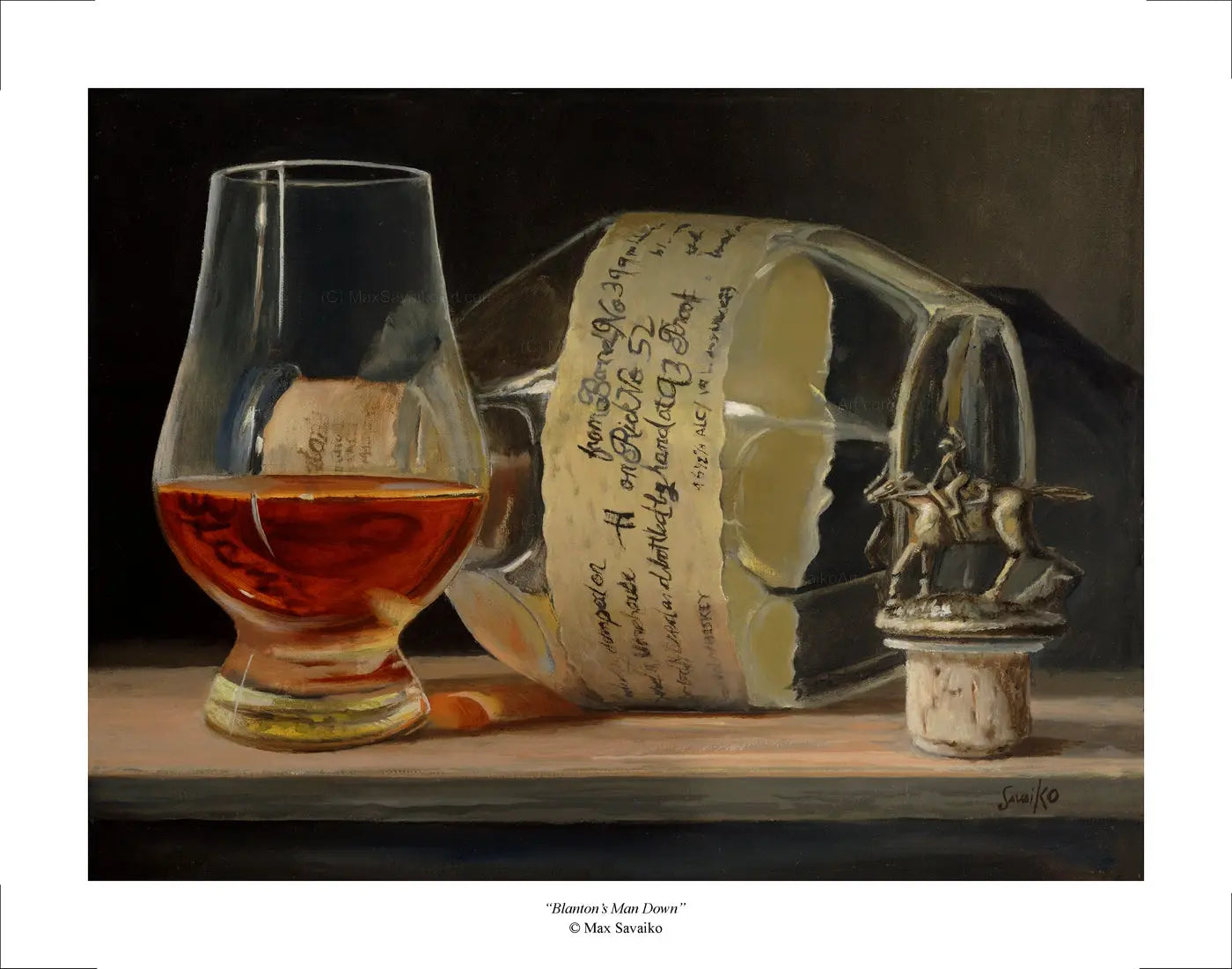 Limited Edition Blanton’s original single barrel bourbon art Man Down     Max Savaiko Art