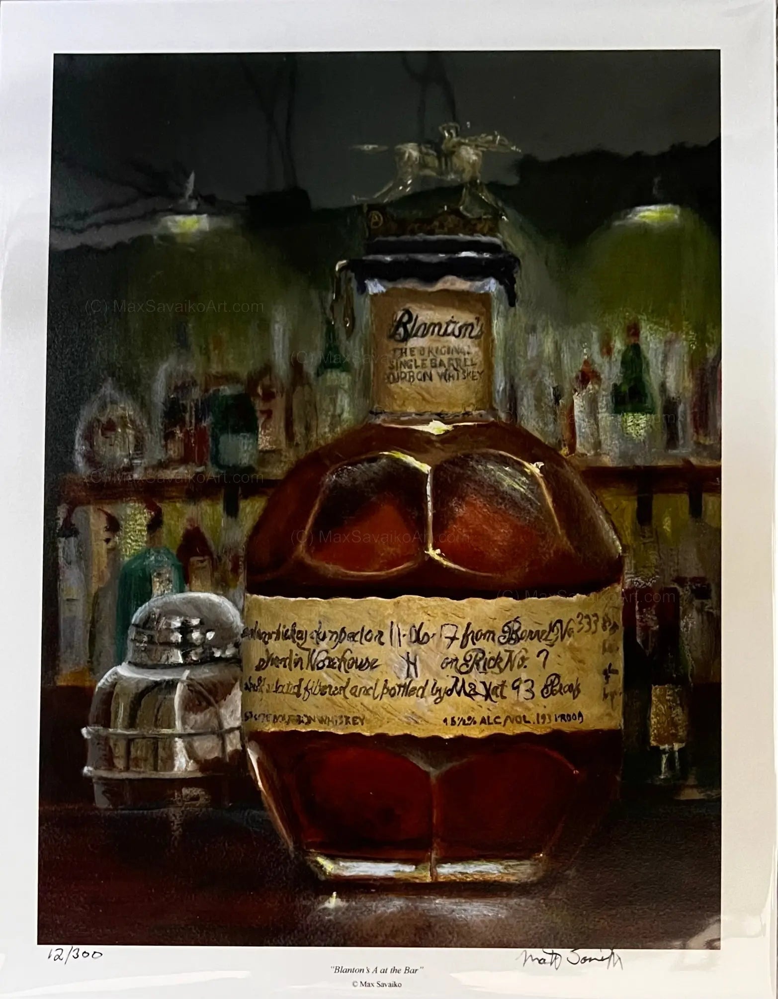 Limited Edition Print - Blanton's Bourbon Letter A At the bar     MaxSavaikoArt.com