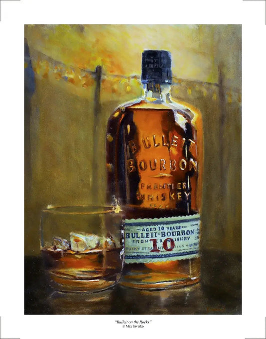 Limited Edition Print - Bulleit Bourbon Whiskey on the Rocks - Max Savaiko Art Gallery