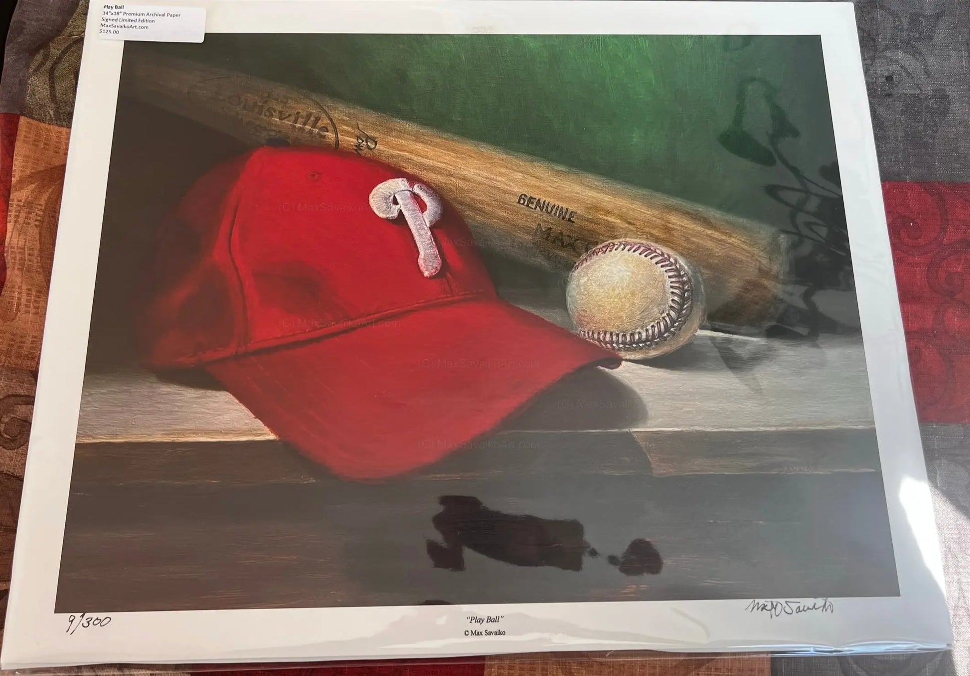 Limited Edition Print - Play Ball! Philadelphia Phillies cap and ball     Granite