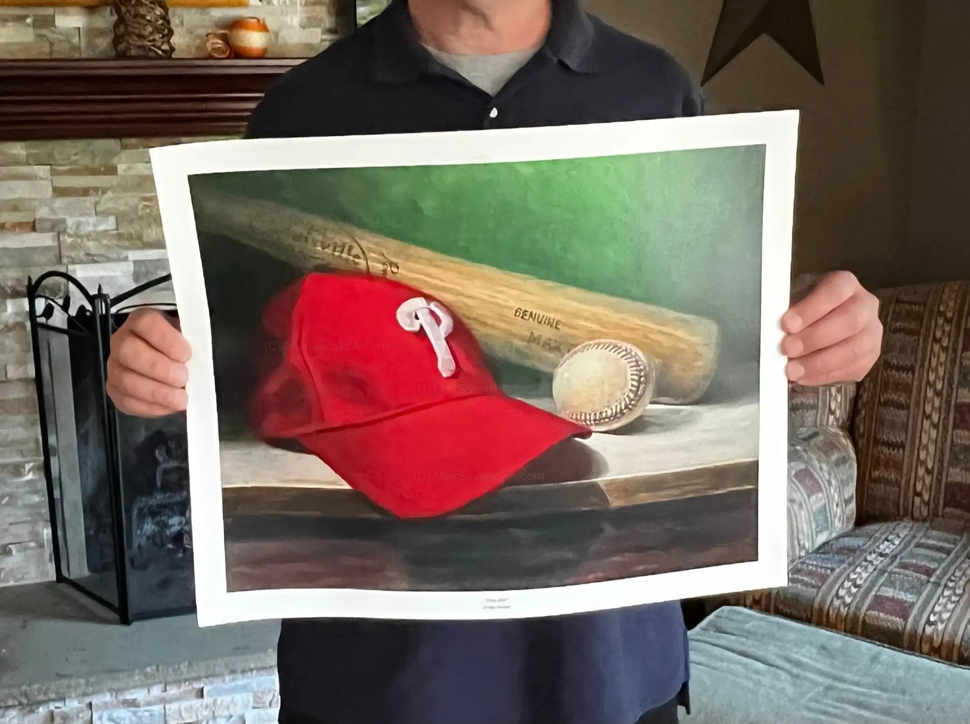 Limited Edition Print - Play Ball! Philadelphia Phillies cap and ball     Granite