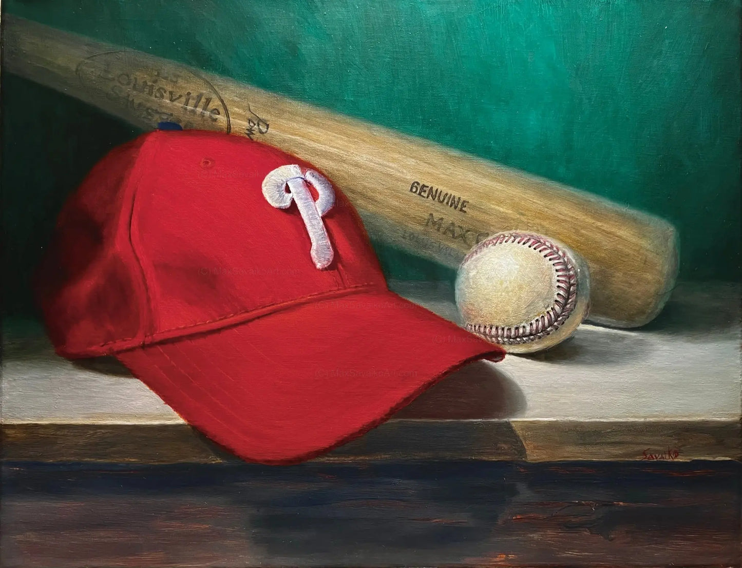 Original Baseball Painting Phillies Baseball Art Play Ball     Max Savaiko Art