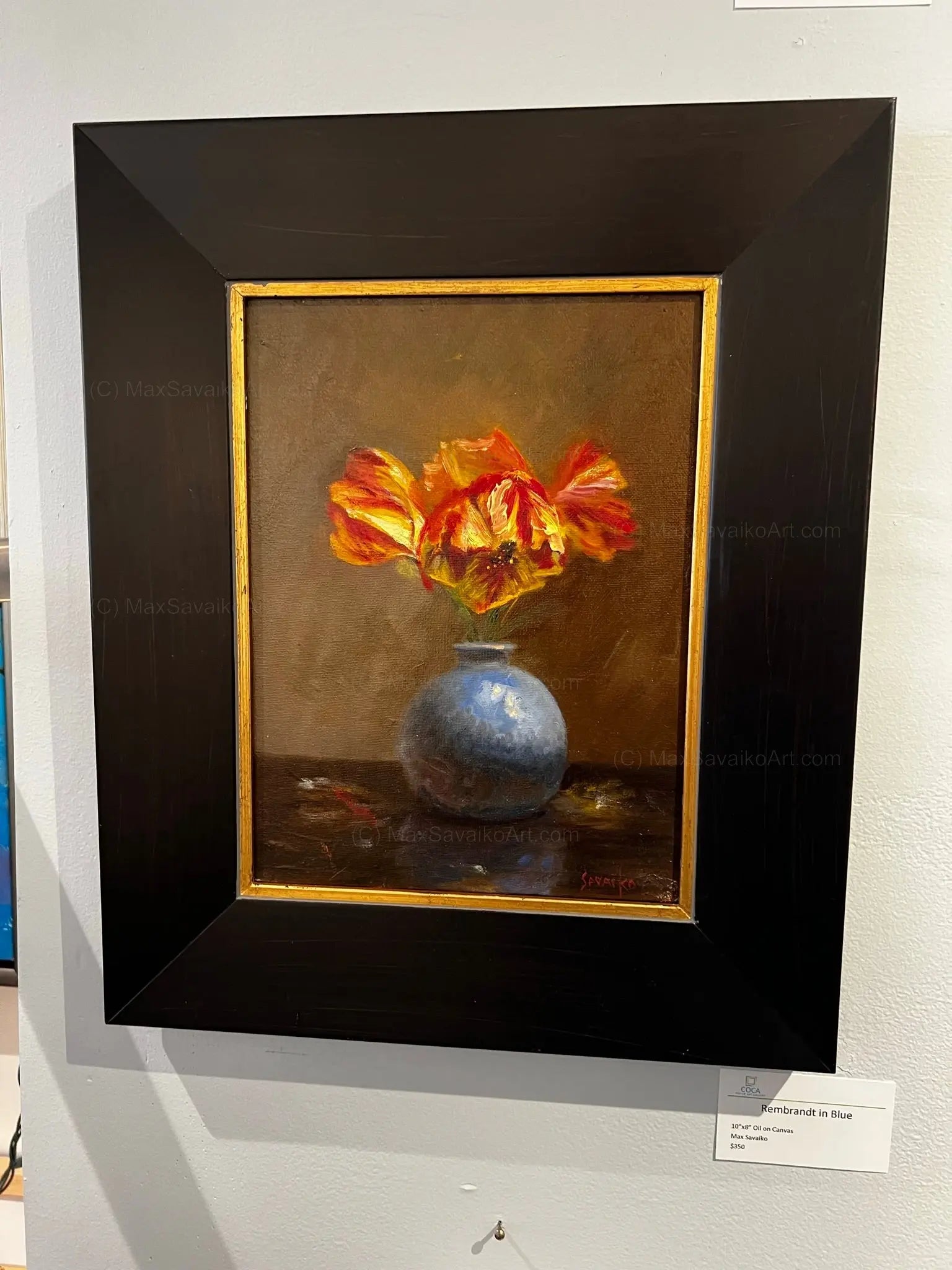 Original Floral Art Painting - Rembrandts in Blue Vase     Max Savaiko Art