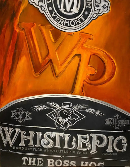 Original Whiskey Artwork - Whistle Pig Farmstock Whiskey Boss Hog II Close up Max Savaiko Art