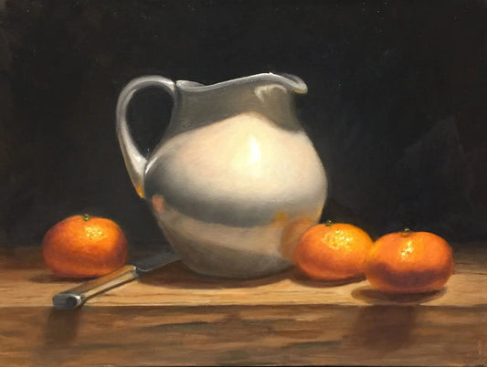 Original oil painting - white ceramic pitcher 3 amigos - Max Savaiko Art Gallery